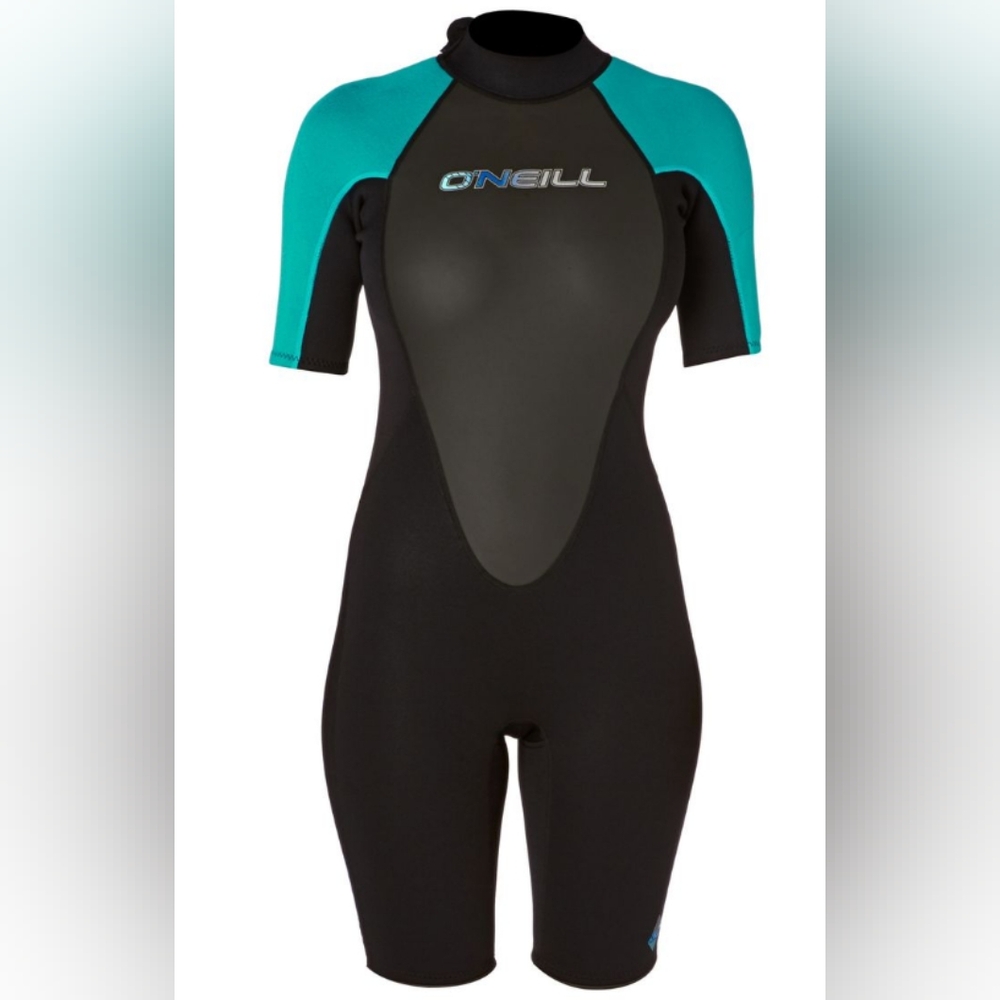 O'Neill Women's Black and Teal Short Sleeve Wetsuit